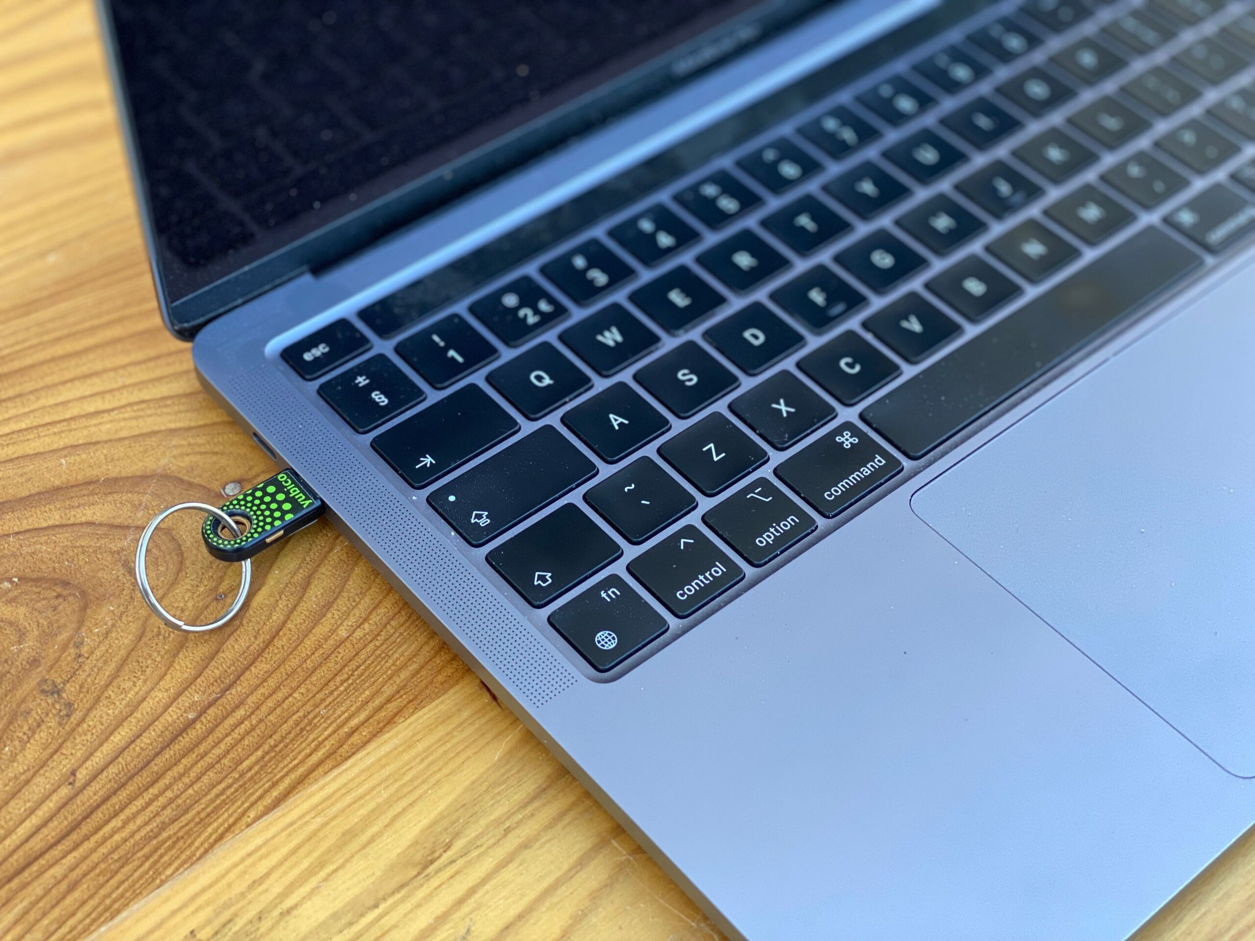 Laptop with a security key used for official app authorization